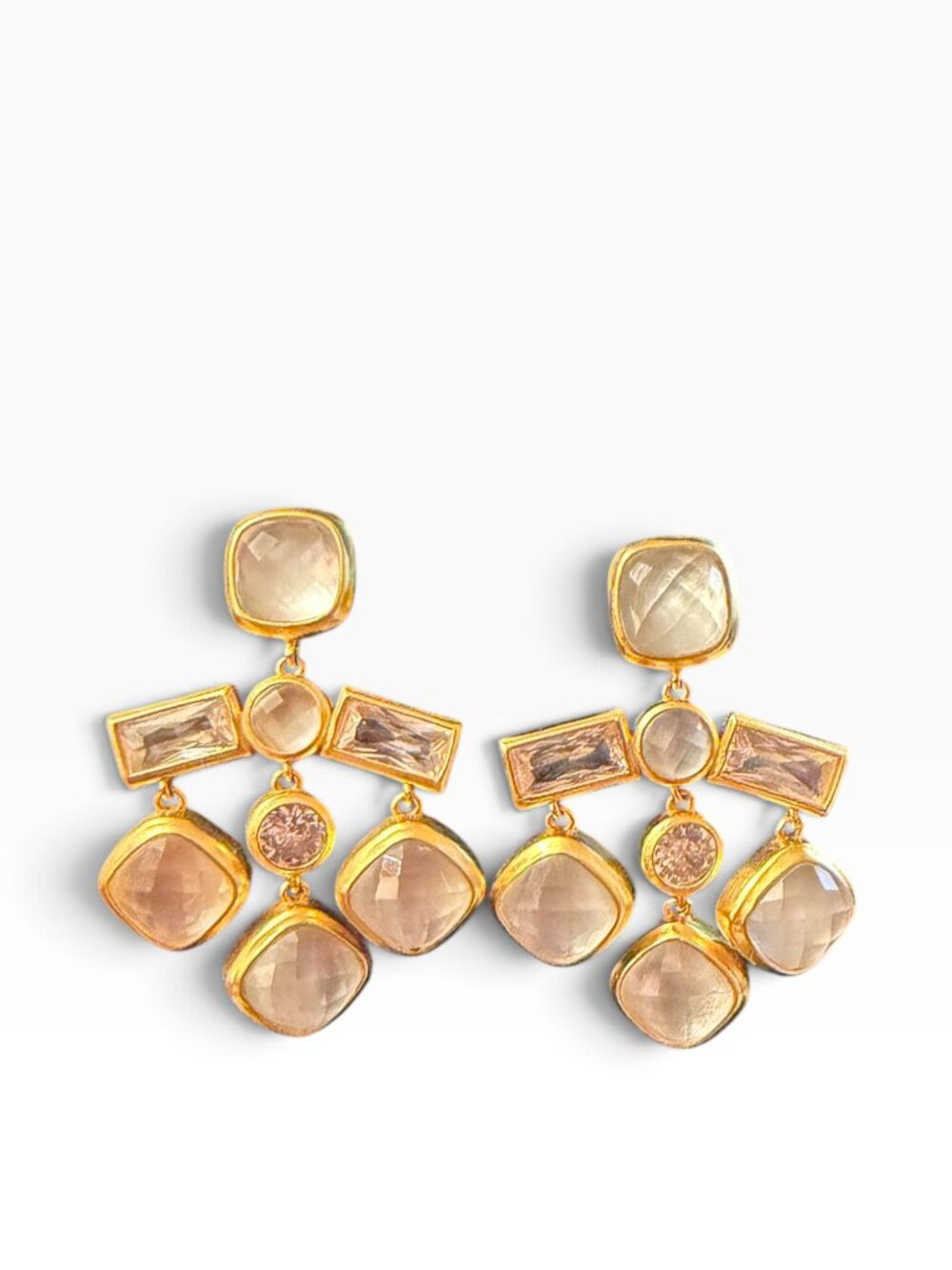 Julie Vos Pearl Crystal Gold Chandelier Statement Earrings
